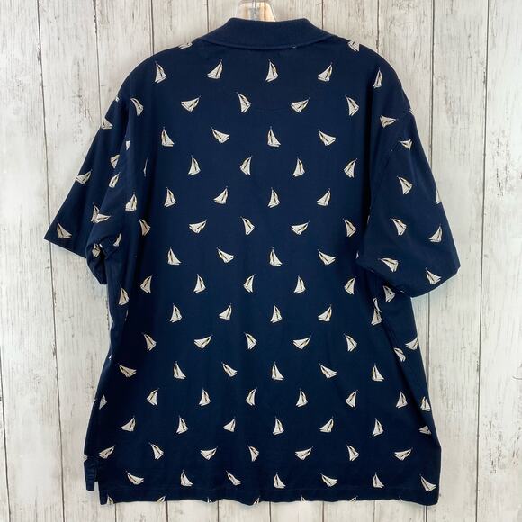 Brooks Brothers Sailboat Print Polo Shirt Navy Mercerized Cotton Men Size Large - Picture 10 of 10